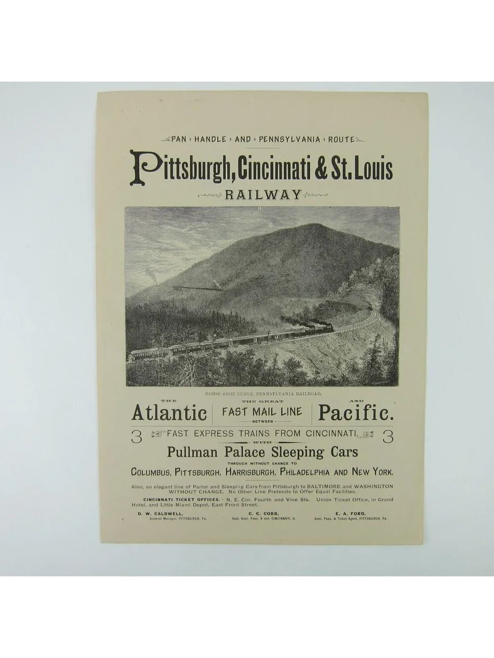 Antique Pittsburgh Cincinnati St. Louis Railway Advertising Jeffras Seely & Co